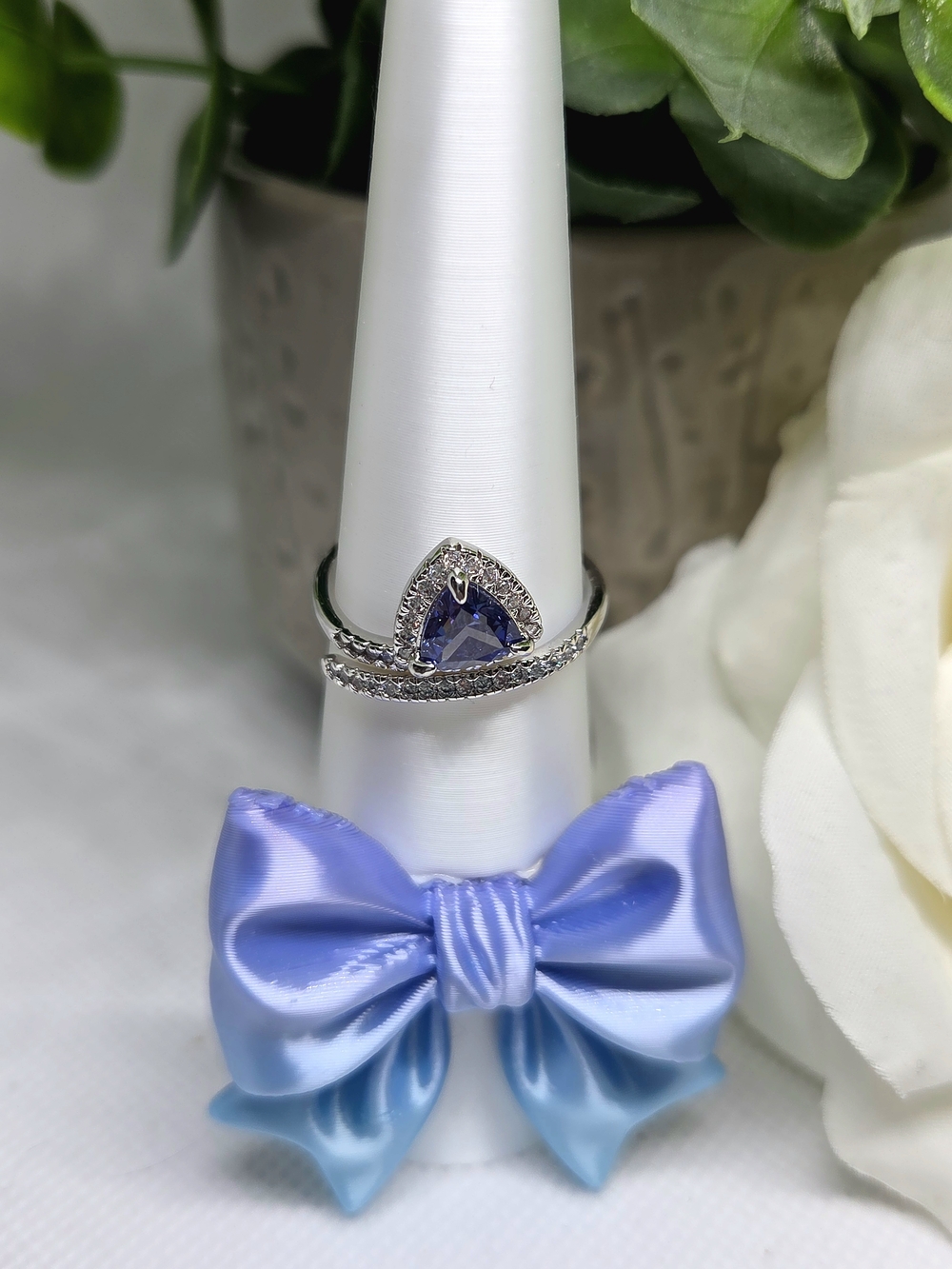 BP Teardrop Tanzanite CZ Ring On Rhodium Plating
